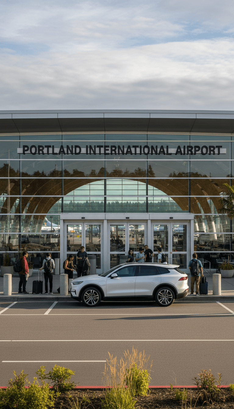 White SUV ready for airport pickup at PDX