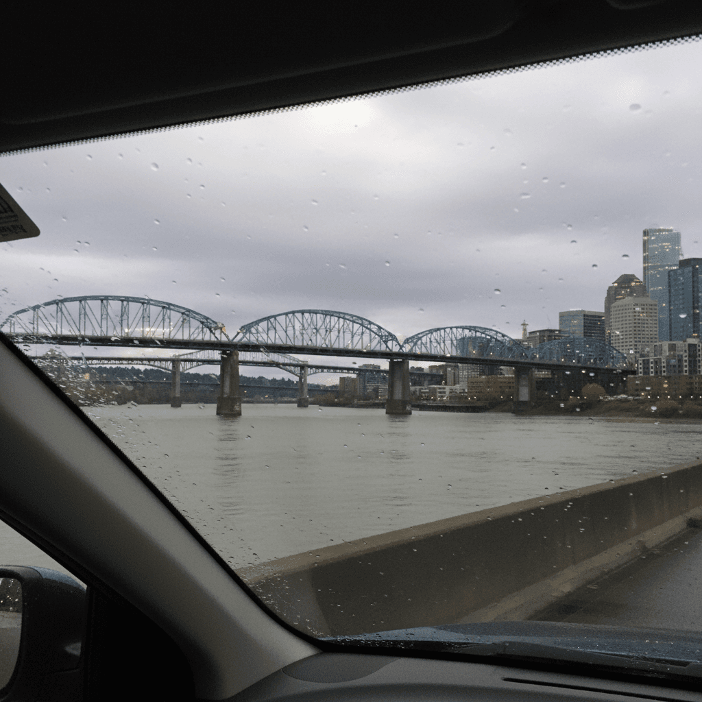 Driving over a Portland bridge